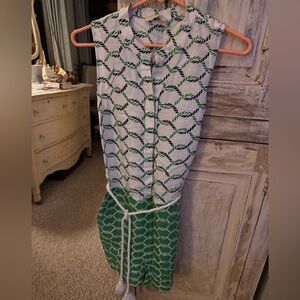 Tory Burch white and Green  Print romper